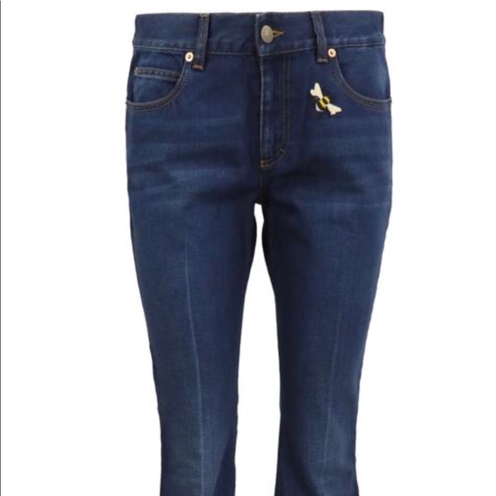 NWT GUCCI EMBROIDERED DARK RINSE FLARE JEANS